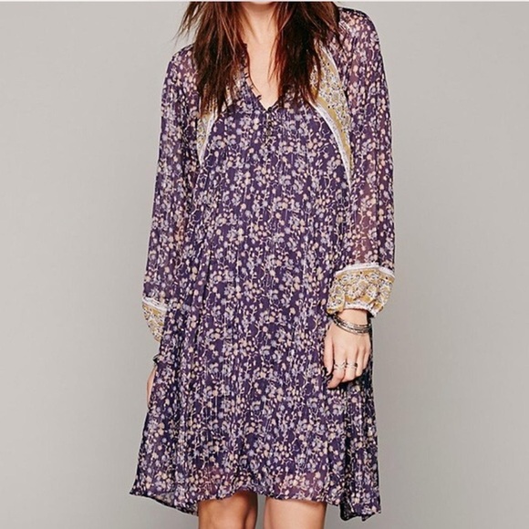 Free People Melody Laughter Purple Dress Sz Medium M Festival Swing Boho Romanti - Picture 1 of 13